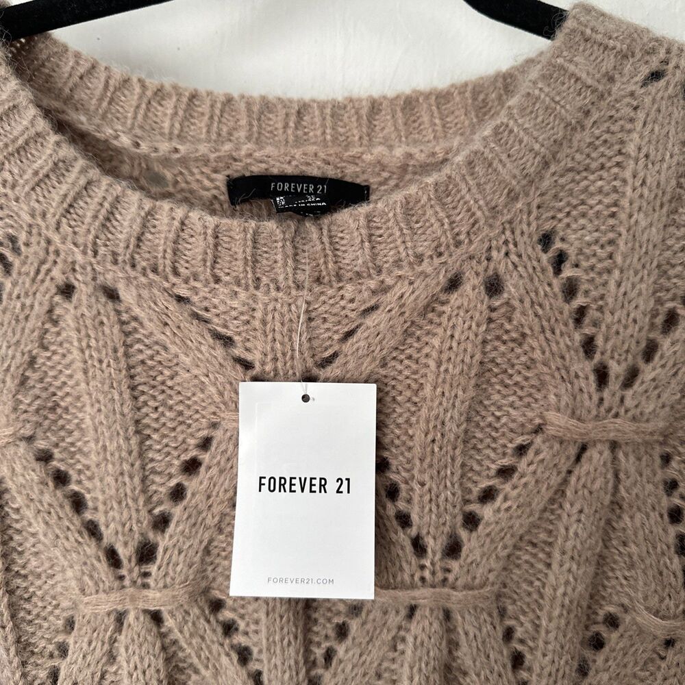 New Taupe Cropped Sweater Open Knit Women's XL - Picture 4 of 10